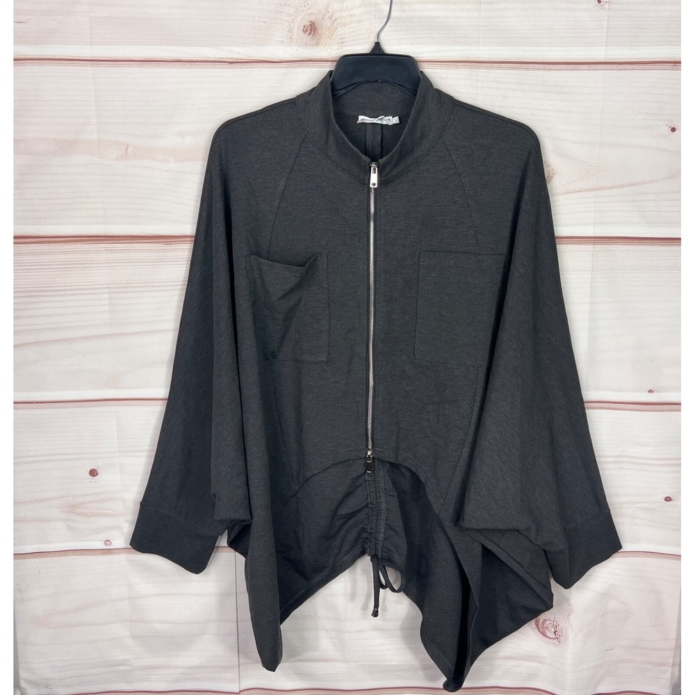 Patrizia Luca Jacket Womens OS Gray Full Zip Ponte Knit Dolman Sleeve‎ Oversized